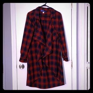 Red and Blue Plaid High-low Cardigan